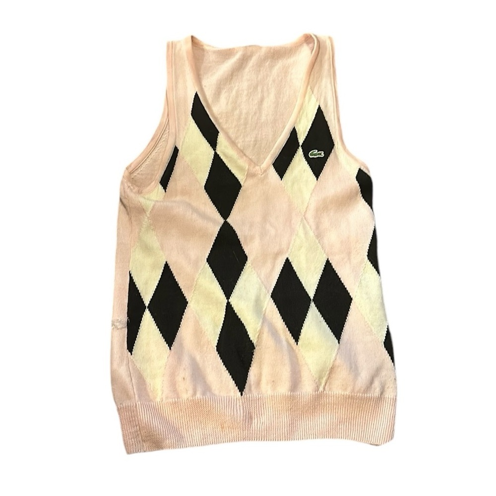 Lacoste Pink Argyle Sweater Vest 36 Preppy Old Money Academia